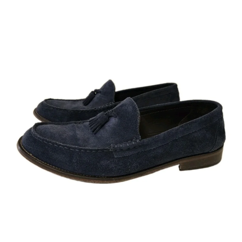 Bruno Magli NILO Navy Blue Loafer Tassels Suede Leather Mens Size 12 Italy